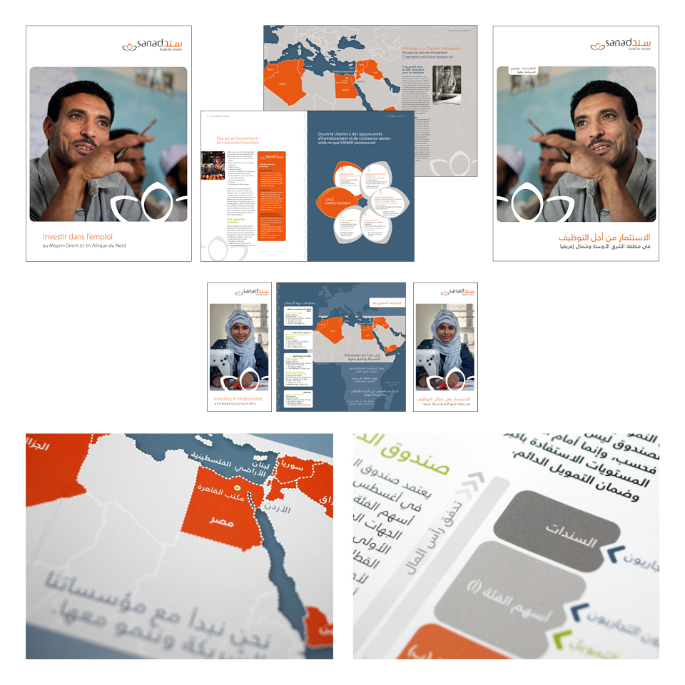 Grafik-Design – Sanad Broschüren in unterschiedlichen Sprachen